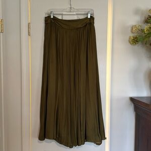 Olive Green Pleated Maxi Skirt